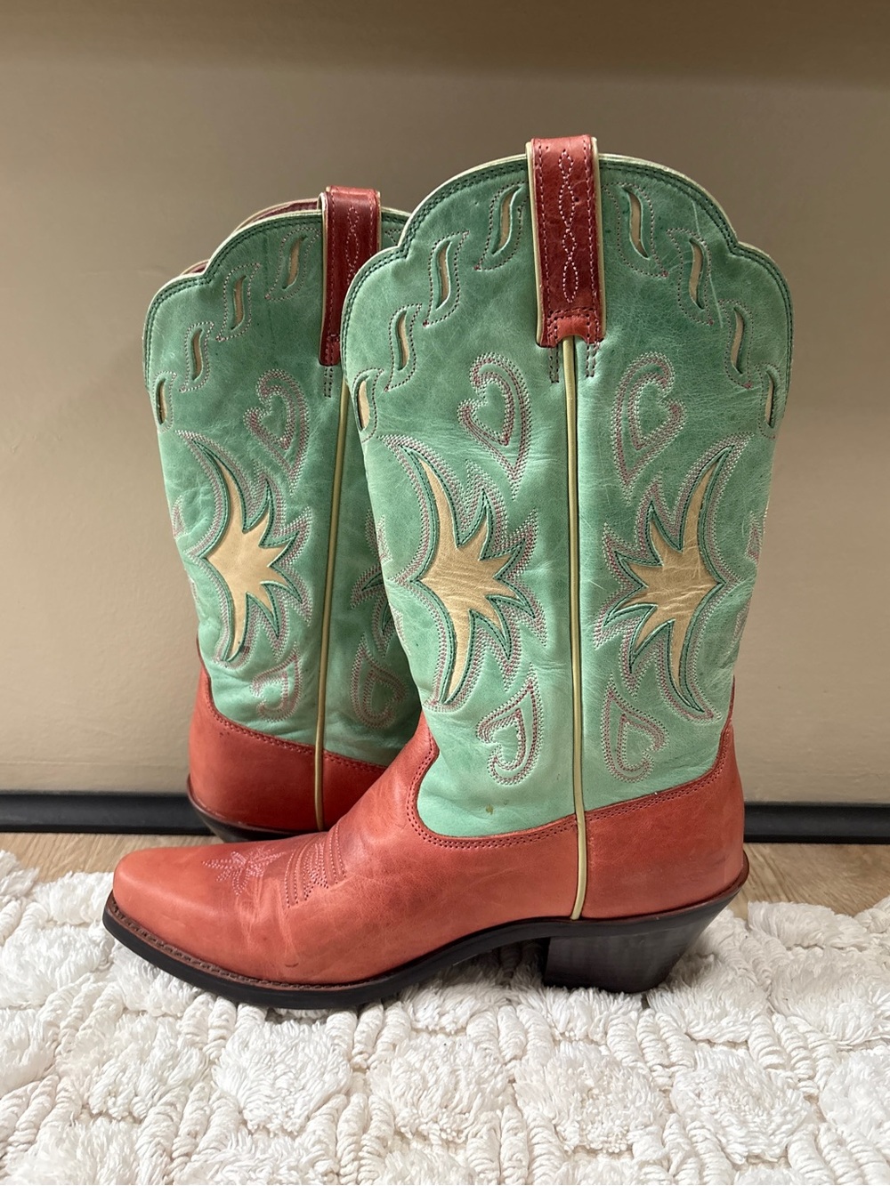 Ariat Women's Manzanita Western Boots Size 7.5 | Pink Green Leather Boho Cowgirl - Picture 5 of 14